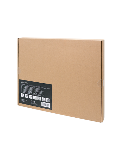 Cargador USB con panel solar plegable, 1x USB-A, 1x USB-C, 1x DC5521, 30W, IP65