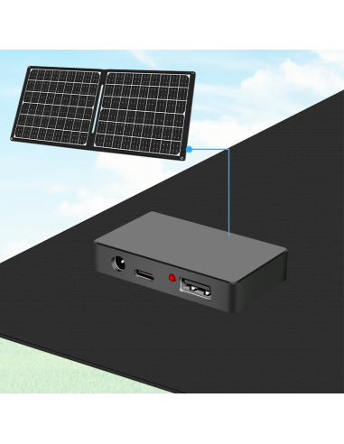 Cargador USB con panel solar plegable, 1x USB-A, 1x USB-C, 1x DC5521, 30W, IP65