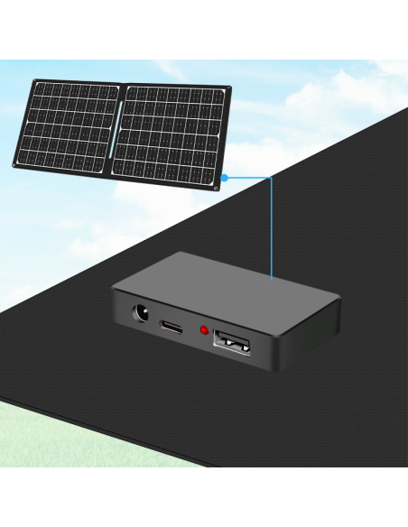 Cargador USB con panel solar plegable, 1x USB-A, 1x USB-C, 1x DC5521, 30W, IP65