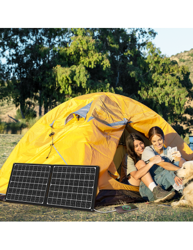 Cargador USB con panel solar plegable, 1x USB-A, 1x USB-C, 1x DC5521, 30W, IP65