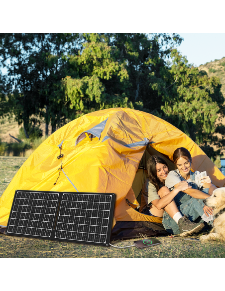 Cargador USB con panel solar plegable, 1x USB-A, 1x USB-C, 1x DC5521, 30W, IP65