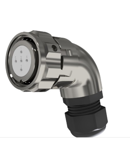 CONECTOR HEMBRA AEREO CODO 5-PINS T-20 CON RACOR 10A 370V÷1400V