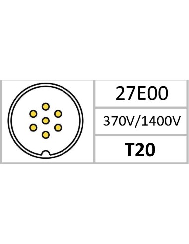 CONECTOR HEMBRA AEREO CODO 7-PINS T-20 CON RACOR 10A 370V÷1400V