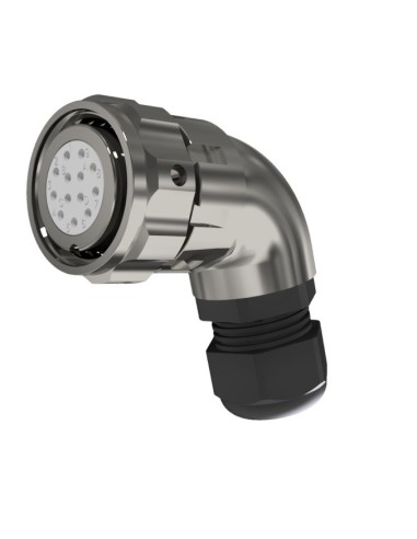 CONECTOR HEMBRA AEREO CODO 13-PINS T-20 CON RACOR 10A 270V÷1050V