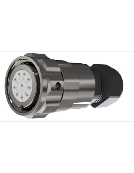 CONECTOR HEMBRA AEREO 10-PINS T-20 CON RACOR 10A 280V÷1050V