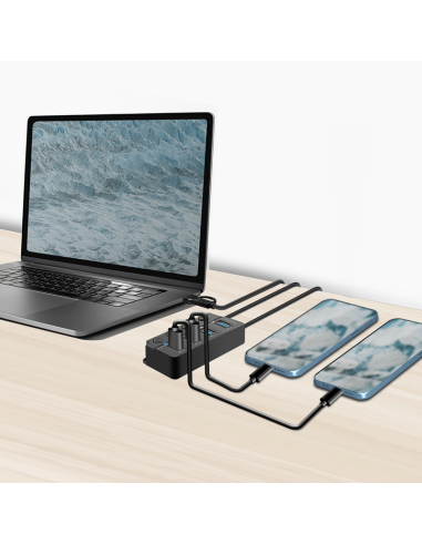 Hub USB 3.2 Gen1, 4 puertos, interruptor de encendido/apagado, negro