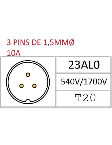 BASE HEMBRA T-20 3-PINS 10A 540V÷1700V   10A  SIN RACOR