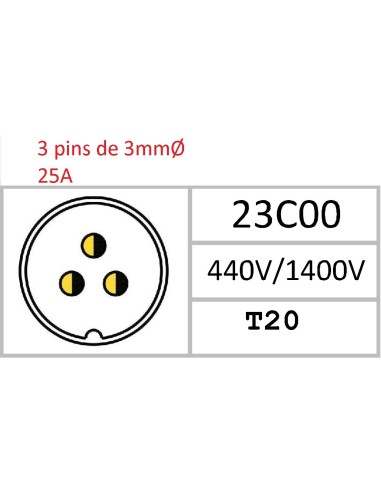 CONECTOR HEMBRA AEREO 3-PINS T-20 CON RACOR  25A  440V÷1400V