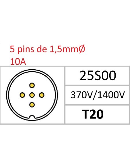 CONECTOR HEMBRA AEREO CODO 5-PINS T-20 CON RACOR 10A 370V÷1400V