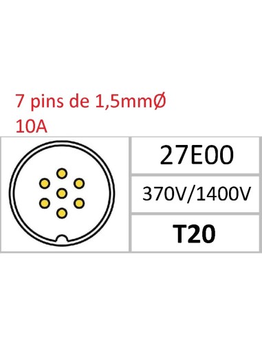 CONECTOR MACHO AEREO 7-PINS T-20 CON RACOR 10A 370V÷1400V