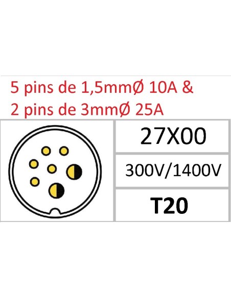 BASE MACHO T-20 7-PINS 2x25A & 5x10A 300V÷1400V SIN RACOR