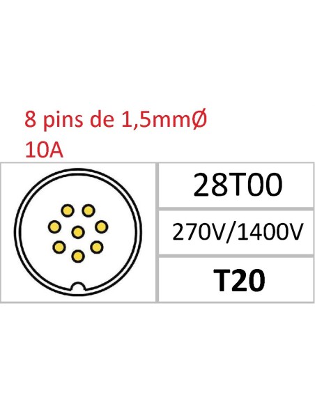 CONECTOR MACHO AEREO 8-PINS T-20 CON RACOR 10A 270V÷1400V
