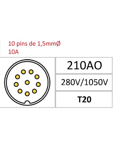 BASE HEMBRA T-20 10-PINS 10A 280V÷1050V SIN RACOR