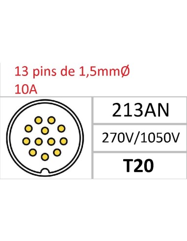 BASE MACHO T-20 13-PINS 10A 270V÷1050V SIN RACOR