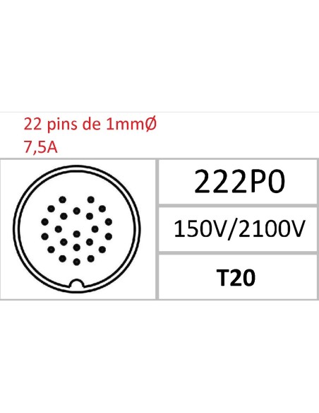 BASE MACHO T-20 22-PINS 7,5A 150V÷2100V SIN RACOR