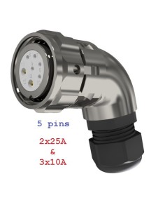 CONECTOR HEMBRA AEREO CODO 5-PINS 2x25A & 3x10A T-20 CON RACOR  370V÷1400V