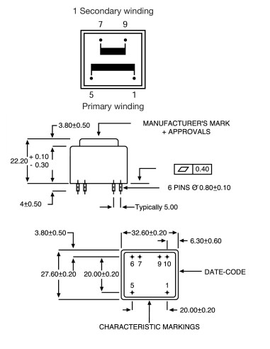 TRANSFORMADOR ENCAPSULADO PCB 6V 1.8VA 300mA