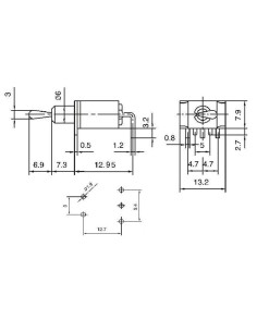 INTERRUPTOR CONMUTADOR 1C2P PCB SPDT ON-ON 3A 250V~ 90º HORIZONTAL 2