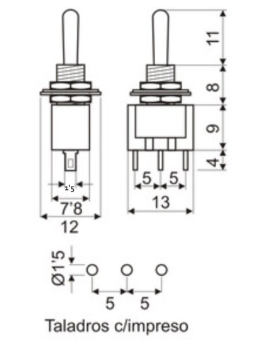 INTERRUPTOR CONMUTADOR PCB 1C2P SPDT ON-ON
