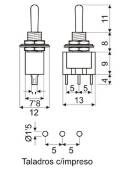 INTERRUPTOR CONMUTADOR PCB 1C2P SPDT ON-ON
