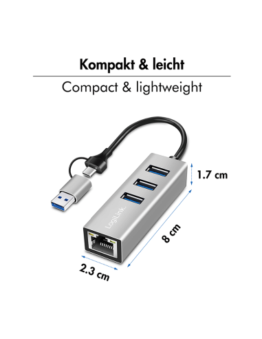 Hub 3x USB+RJ45 / USB-C