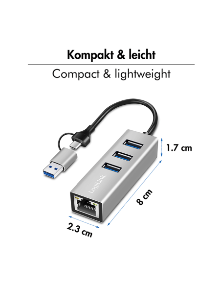 Hub 3x USB+RJ45 / USB-C
