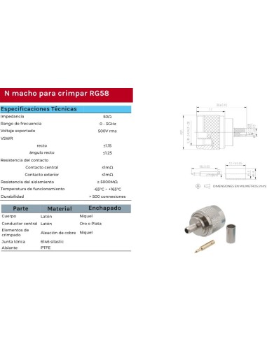 CONECTOR "N" MACHO CRIMPAR RG-58
