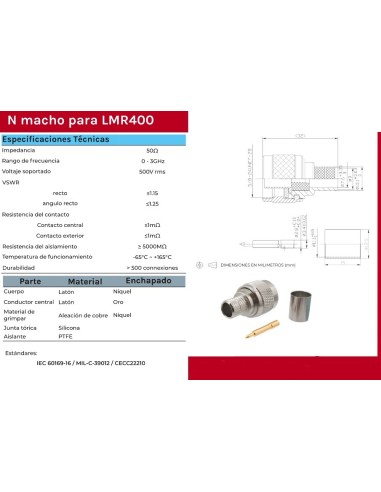CONECTOR "N" MACHO CRIMPAR LMR400