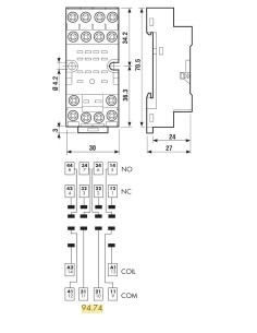 ZOCALO RELE 4 C.C. CARRIL DIN PARA LA SERIE 55.34 & 55.32 2