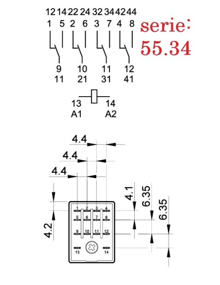 RELE FINDER  4 INVERSORES 12Vdc 7A