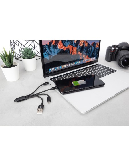 Cable de carga 3 en 1, USB A - Lightning + Micro USB + USB-C