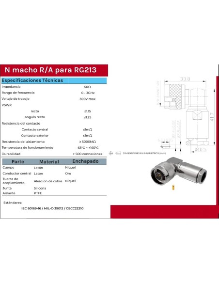 N MACHO ACODADO CABLE RG8/RG213