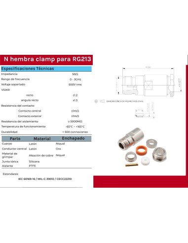CONECTOR "N" HEMBRA AEREA RG8-213 PARA SOLDAR