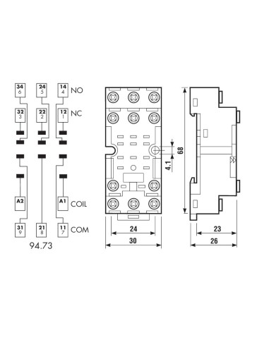 ZOCALO RELE 3CC CARRIL DIN PARA LA SERIE 55.33 & 55.32