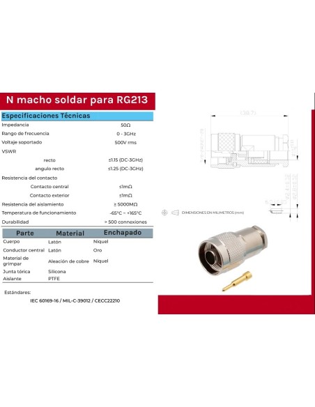 CONECTOR "N" MACHO  SOLDAR RG-8/213