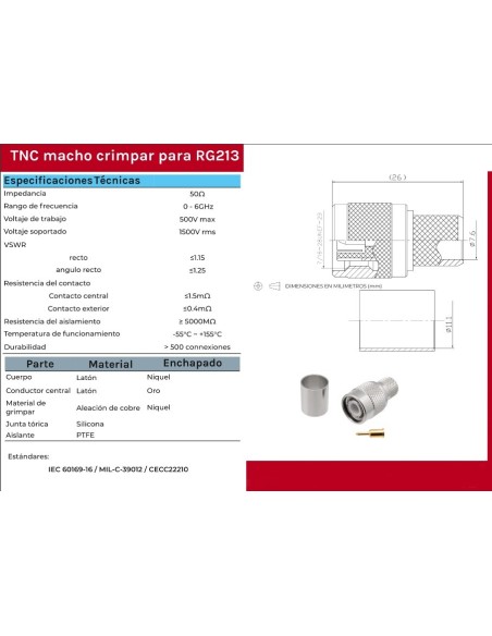 CONECTOR TNC RG213 MACHO CRIMP