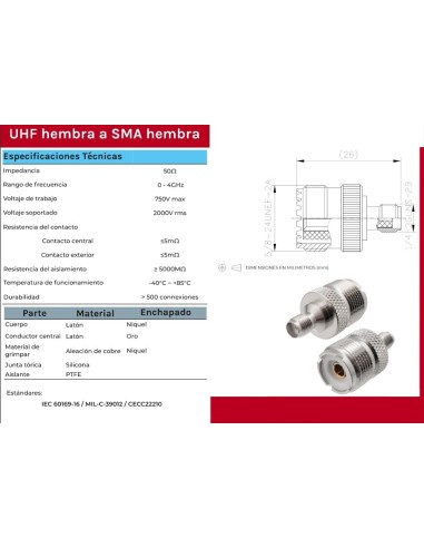 ADAPTADOR SMA HEMBRA -  UHF HEMBRA