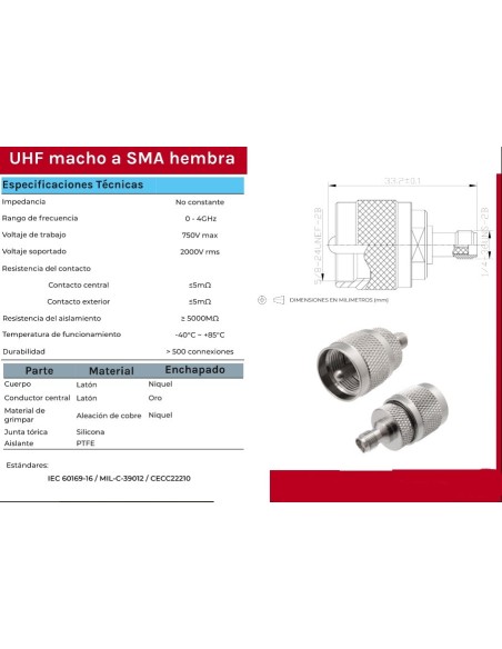 ADAPTADOR SMA HEMBRA A MACHO UHF