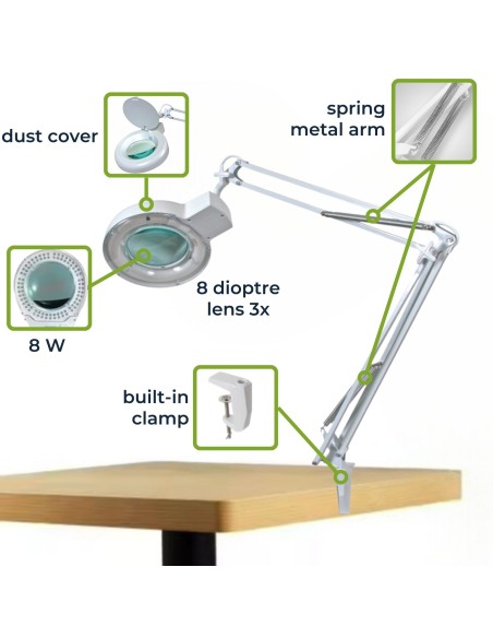 LAMPARA LUPA  3X 8 DIOPTRIAS 60LEDS