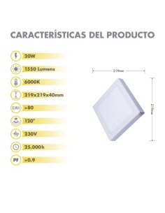PANEL LED CUADR.SUPERF.20W 6K 2