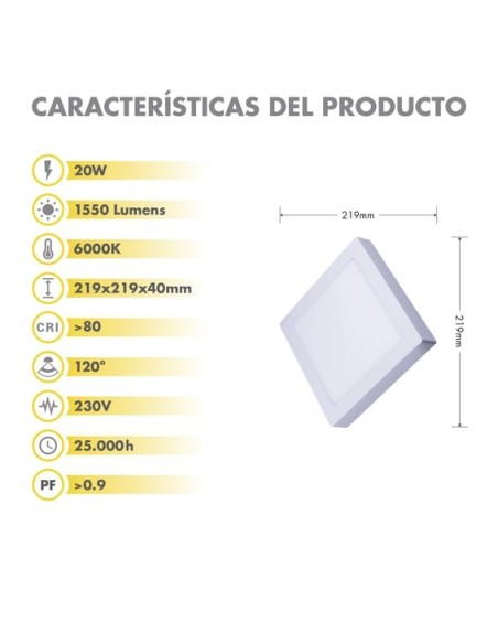PANEL LED CUADR.SUPERF.20W 6K