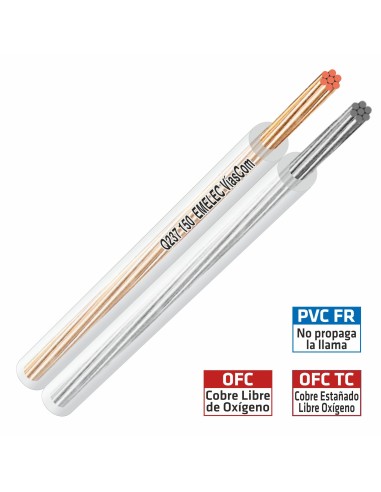 100MTS CABLE DE ALTAVOZ 2x1.50mm² TRANSPARENTE OFC