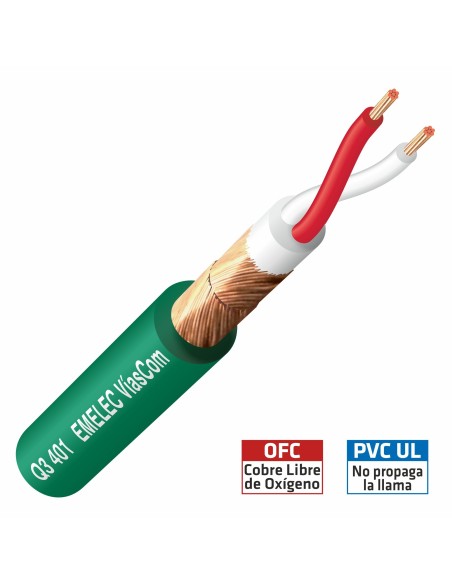 100MTS. CABLE DE AUDIO BALANCEADO 2x0.40mm² VERDE DOBLE BLINDAJE