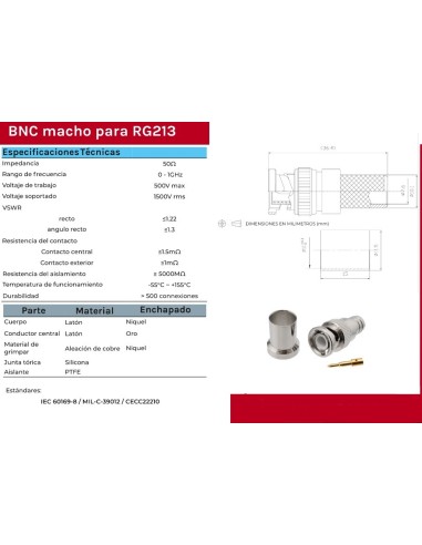 CONECTOR BNC MACHO CRIMPAR RG213