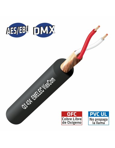 100MTS. CABLE DE AUDIO DIGITAL 2x0.14mm² BALANCEADO NEGRO 110Ω