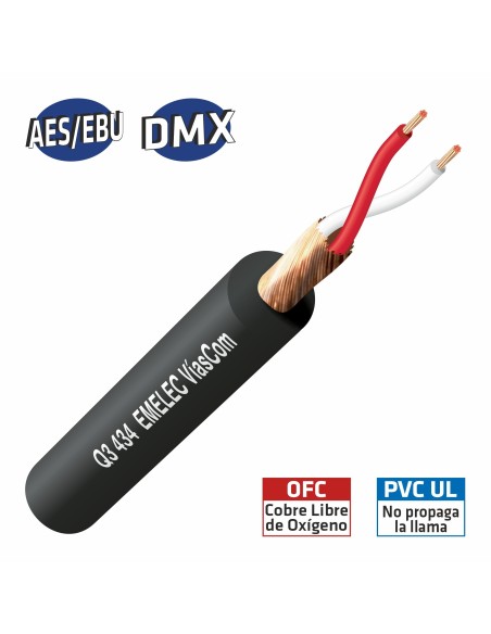 100MTS. CABLE DE AUDIO DIGITAL 2x0.14mm² BALANCEADO NEGRO 110Ω