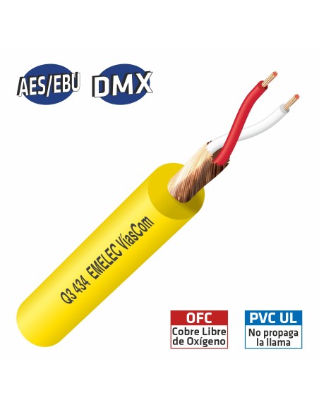 100MTS. CABLE DE AUDIO DIGITAL 2x0.14mm² BALANCEADO AMARILLO 110Ω