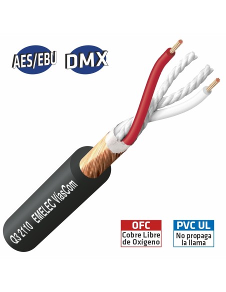 100MTS. CABLE DE AUDIO DIGITAL 2x0.22mm² NEGRO BALANCEADO 110Ω AES-EBU & DMX