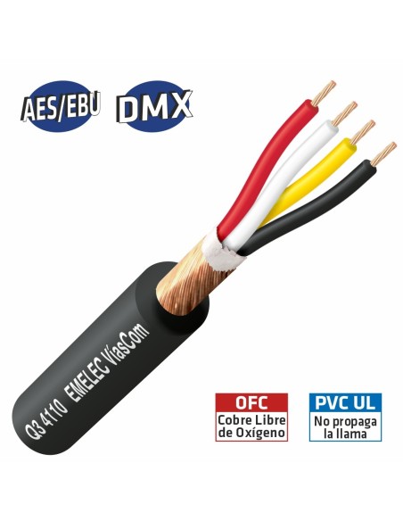 100MTS. CABLE DE AUDIO DIGITAL 4x0.22mm² NEGRO BALANCEADO 110Ω AES-EBU & DMX