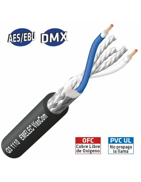 100MTS. CABLE DE AUDIO DIGITAL 2x0.35mm² NEGRO BALANCEADO 110Ω AES-EBU & DMX